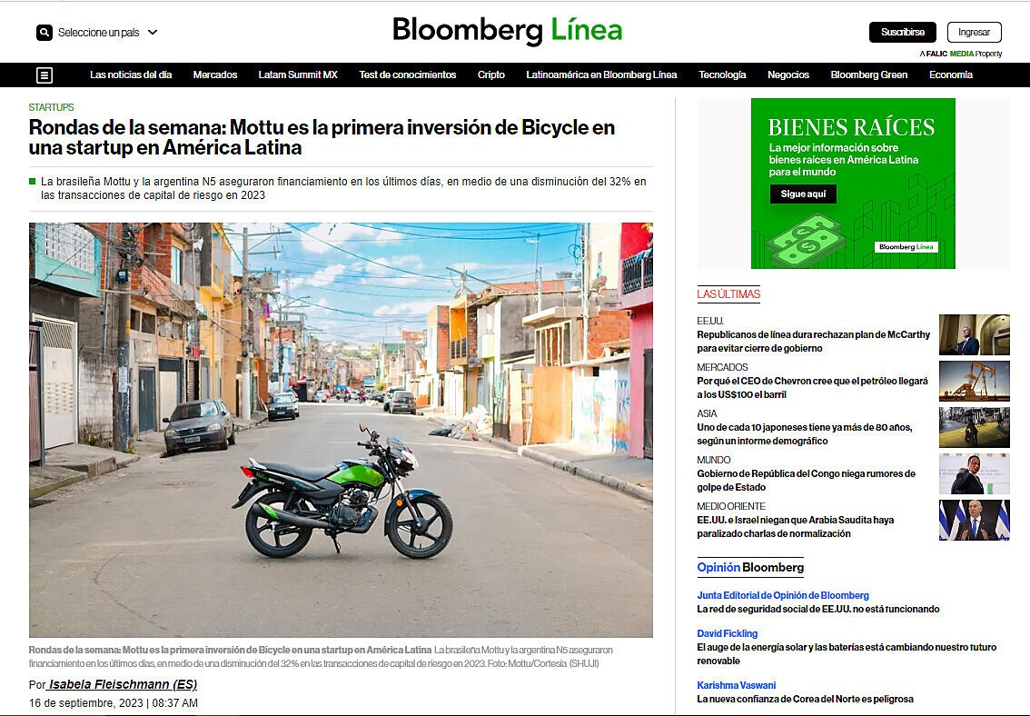 Rondas de la semana: Mottu es la primera inversin de Bicycle en una startup en Amrica Latina